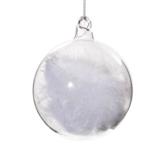 Shishi, lasinen joulupallo, höyhen sisällä