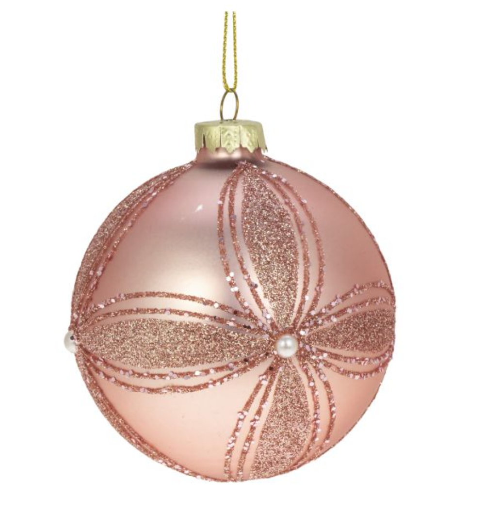 Weiste,lasipallo, vaaleanpunainen kukkakuvio