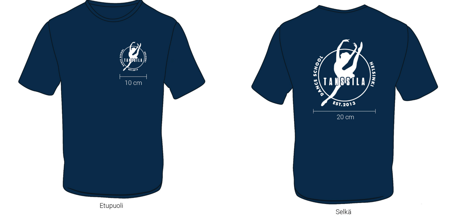 Tanssila tummansininen t-paita, valkoinen ympyrälogo