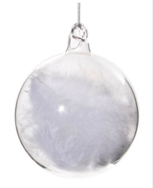 Shishi, lasinen joulupallo, höyhen sisällä