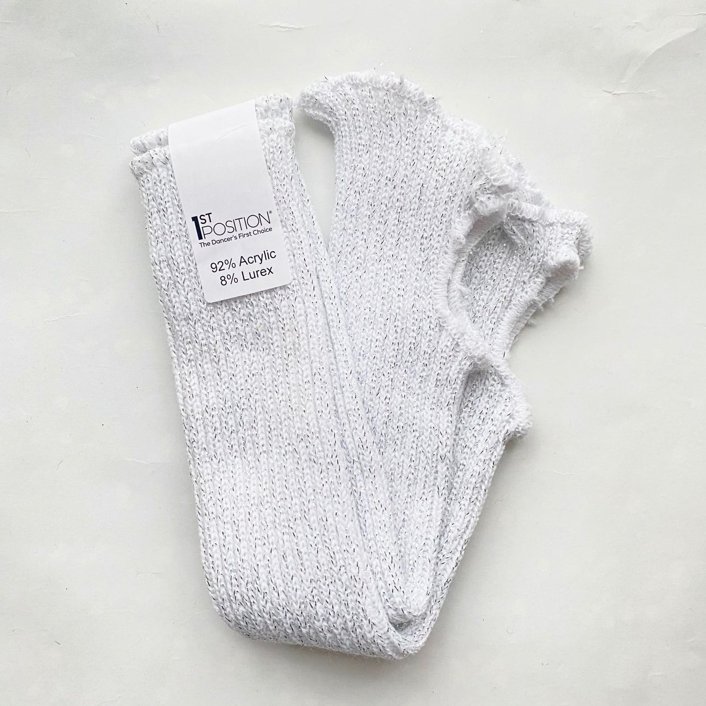 1st Position, säärystimet 40cm, valkoiset hopeahileellä